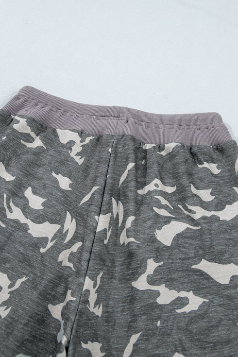 Camouflage Print Drawstring Waist Cargo Barrel Pants