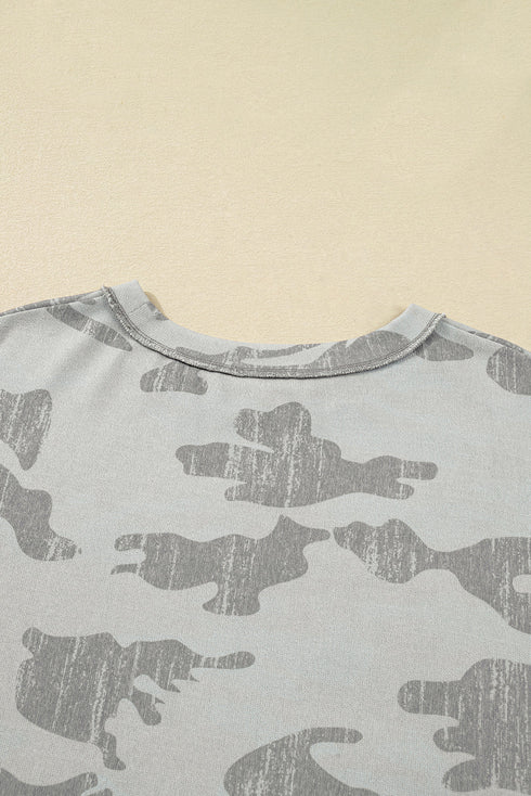 Camouflage Print Drop Shoulder Crewneck Sweatshirt