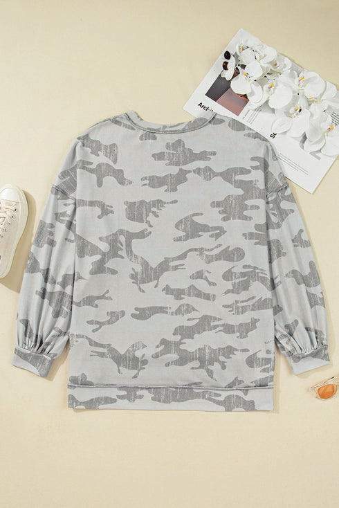 Camouflage Print Drop Shoulder Crewneck Sweatshirt