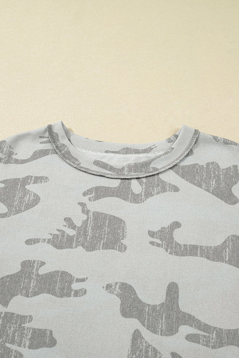 Camouflage Print Drop Shoulder Crewneck Sweatshirt