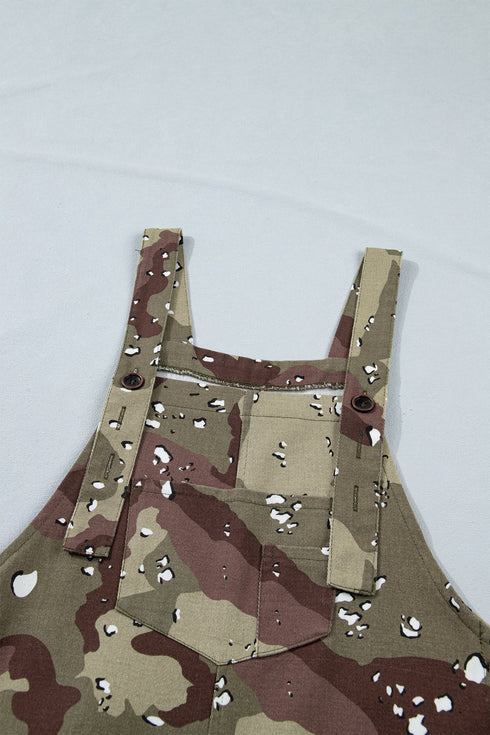 Camouflage Print Leopard Detail Loose Denim Overall Jumpsuit