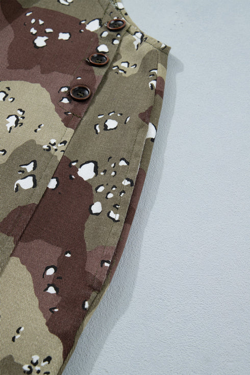 Camouflage Print Leopard Detail Loose Denim Overall Jumpsuit
