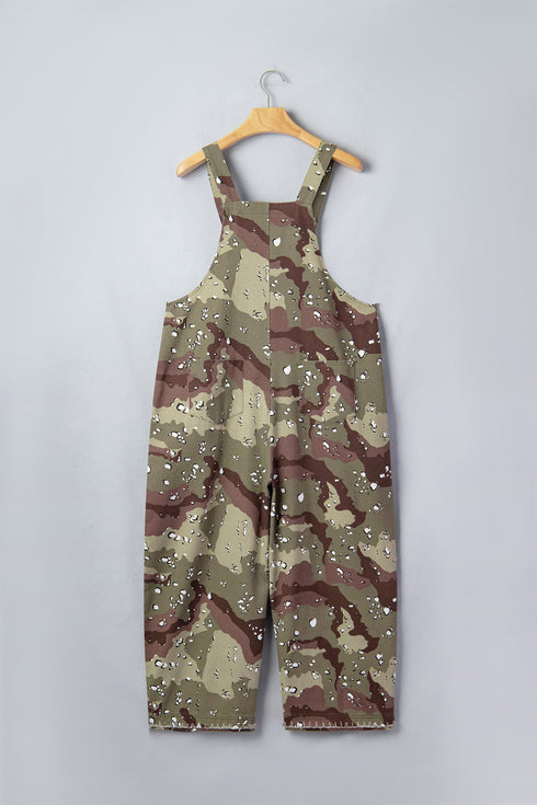 Camouflage Print Leopard Detail Loose Denim Overall Jumpsuit