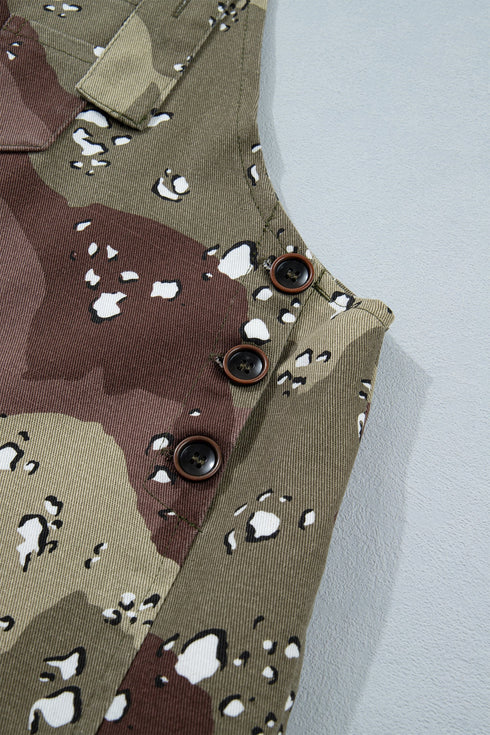 Camouflage Print Leopard Detail Loose Denim Overall Jumpsuit