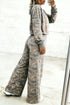 Camouflage Print Long Sleeve Wide Leg Two Piece Pant Set