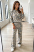 Camouflage Print Long Sleeve Wide Leg Two Piece Pant Set