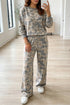 Camouflage Print Long Sleeve Wide Leg Two Piece Pant Set