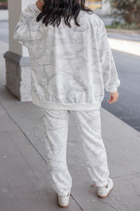 Camouflage Print Mock Neck Long Sleeve Loungewear Set
