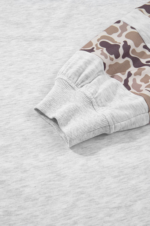 Camouflage Print Patchwork Asymmetric Sleeve Pullover Hoodie