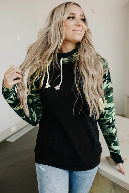 Camouflage Print Raglan Sleeve Hoodie