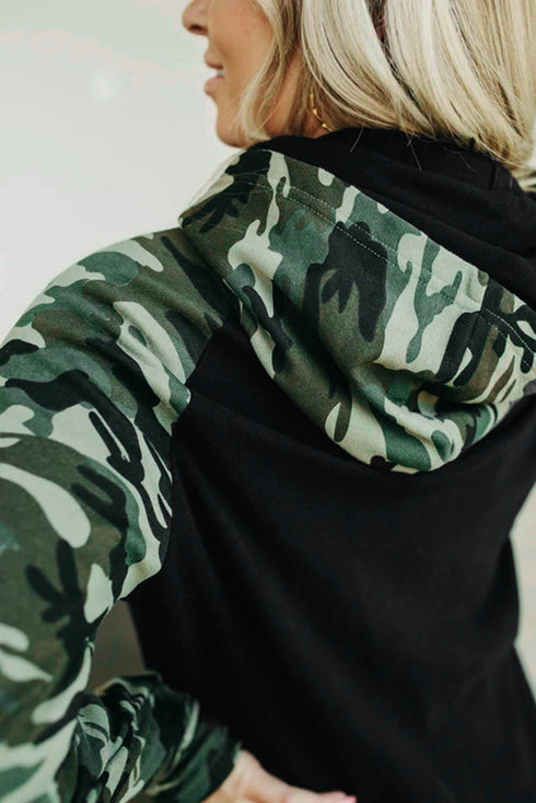 Camouflage Print Raglan Sleeve Hoodie