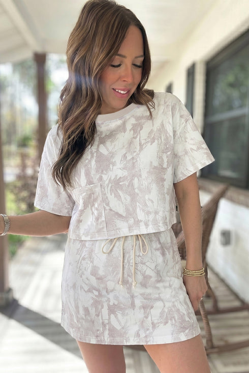 Camouflage Print Raw Edge Cropped Top Two Piece Dress