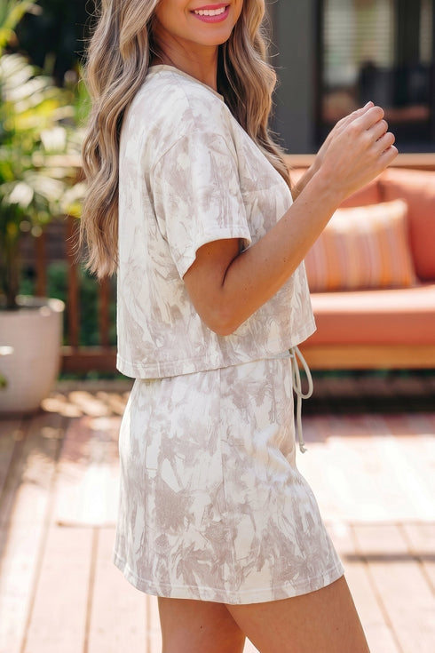 Camouflage Print Raw Edge Cropped Top Two Piece Dress