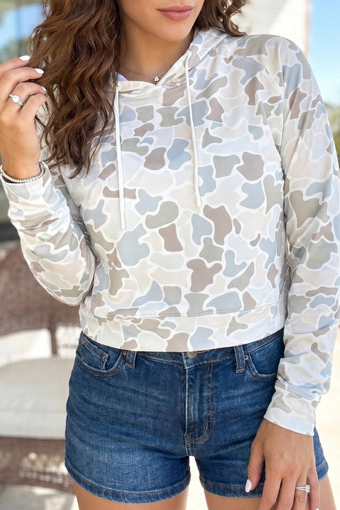 Camouflage Print Relaxed Drawstring Active Pullover Hoodie