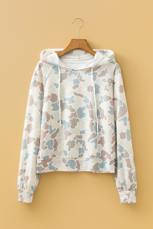 Camouflage Print Relaxed Drawstring Active Pullover Hoodie