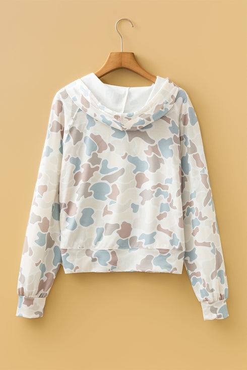Camouflage Print Relaxed Drawstring Active Pullover Hoodie