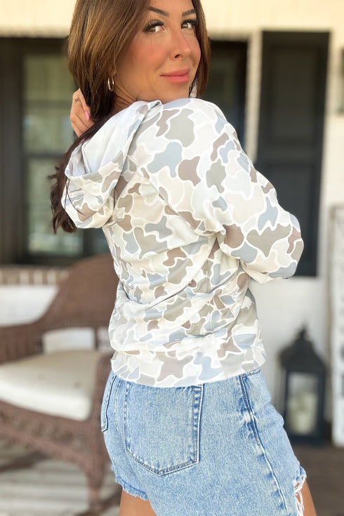 Camouflage Print Relaxed Drawstring Active Pullover Hoodie