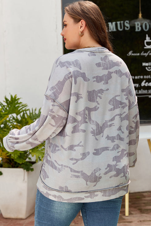 Camouflage Print Round Neck Long Sleeve Sweatshirt