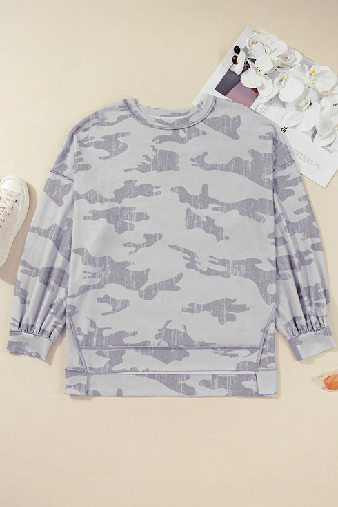 Camouflage Print Round Neck Long Sleeve Sweatshirt
