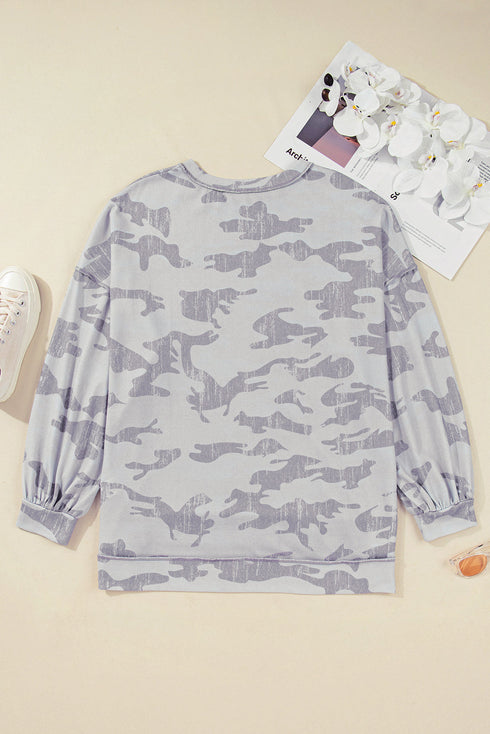 Camouflage Print Round Neck Long Sleeve Sweatshirt