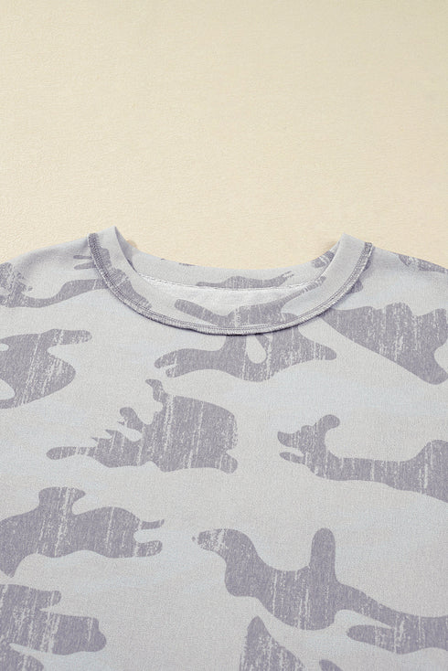 Camouflage Print Round Neck Long Sleeve Sweatshirt