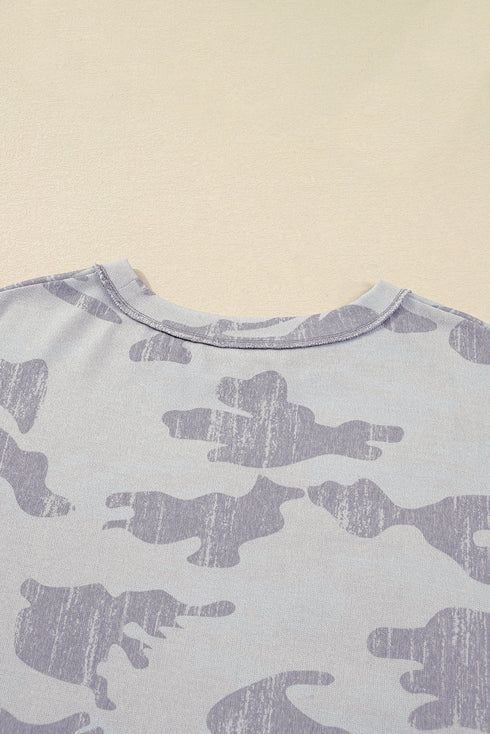 Camouflage Print Round Neck Long Sleeve Sweatshirt