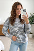 Camouflage Print Round Neck Shift Pullover Long Sleeve Top