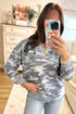 Camouflage Print Round Neck Shift Pullover Long Sleeve Top