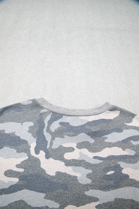 Camouflage Print Round Neck Shift Pullover Long Sleeve Top