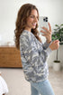 Camouflage Print Round Neck Shift Pullover Long Sleeve Top