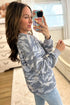 Camouflage Print Round Neck Shift Pullover Long Sleeve Top