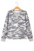 Camouflage Print Round Neck Shift Pullover Long Sleeve Top