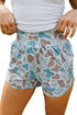 Camouflage Print Shirred High Waist Athleisure Casual Shorts