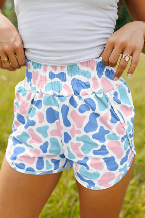 Camouflage Print Shirred High Waist Athleisure Casual Shorts