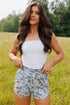Camouflage Print Shirred High Waist Athleisure Casual Shorts