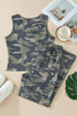 Camouflage Print Slim Tank Drawstring Western Pant Set