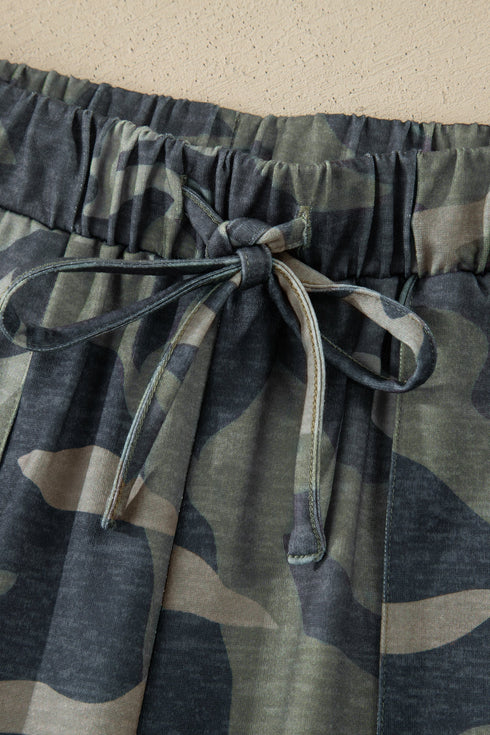 Camouflage Print Slim Tank Drawstring Western Pant Set
