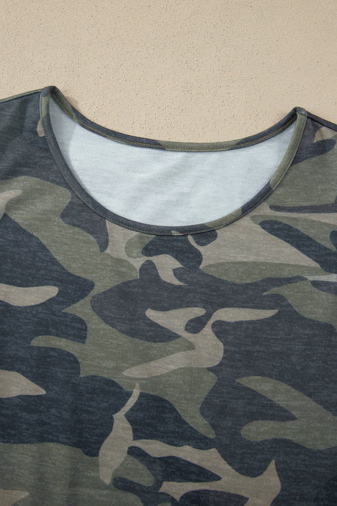 Camouflage Print Slim Tank Drawstring Western Pant Set