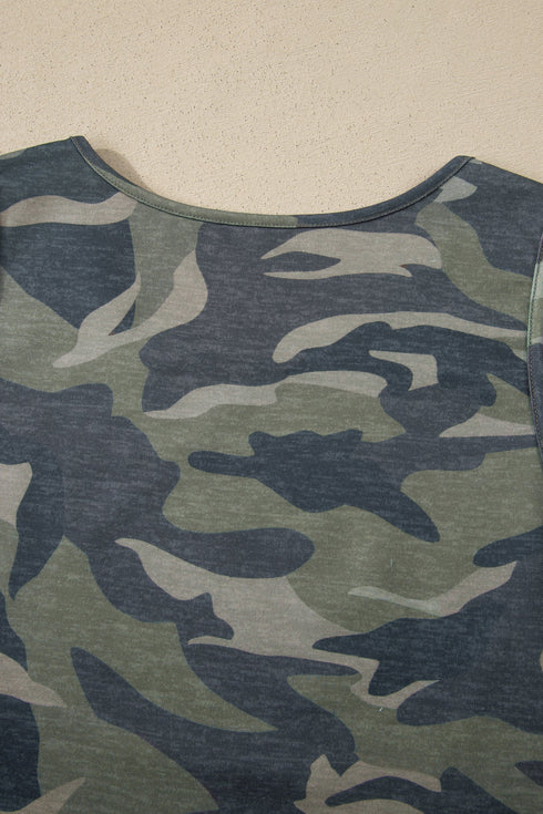 Camouflage Print Slim Tank Drawstring Western Pant Set