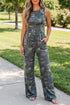 Camouflage Print Slim Tank Drawstring Western Pant Set