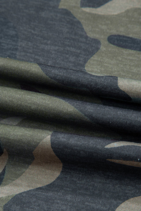 Camouflage Print Slim Tank Drawstring Western Pant Set