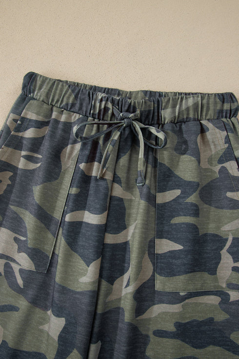 Camouflage Print Slim Tank Drawstring Western Pant Set