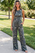 Camouflage Print Slim Tank Drawstring Western Pant Set