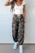 Camouflage Print Striped Side Panel Patchwork Drawstring Pants