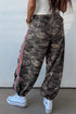 Camouflage Print Striped Side Panel Patchwork Drawstring Pants