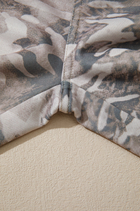 Camouflage Print Striped Side Panel Patchwork Drawstring Pants