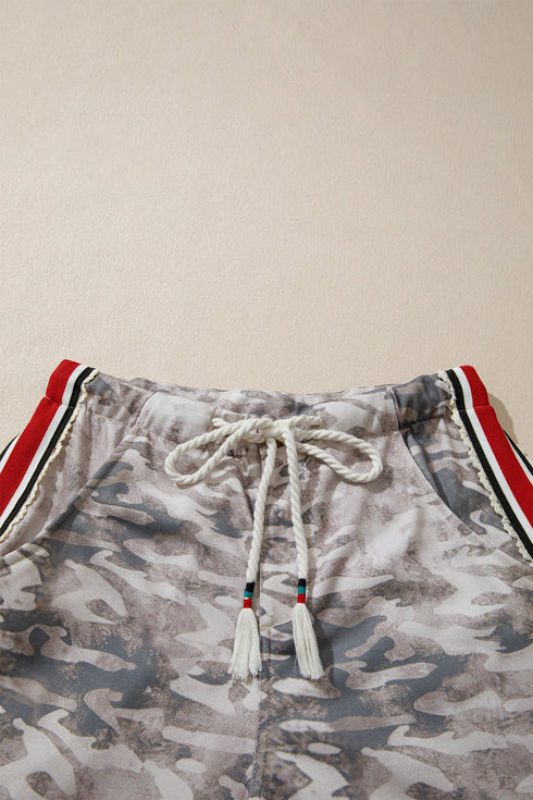 Camouflage Print Striped Side Panel Patchwork Drawstring Pants