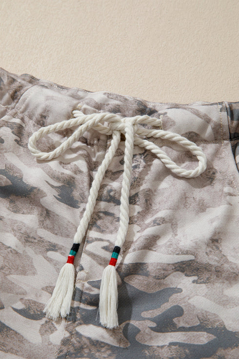 Camouflage Print Striped Side Panel Patchwork Drawstring Pants
