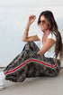 Camouflage Print Striped Side Panel Patchwork Drawstring Pants