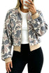 Camouflage Print Trim Zip Front Bomber Sweatshirt